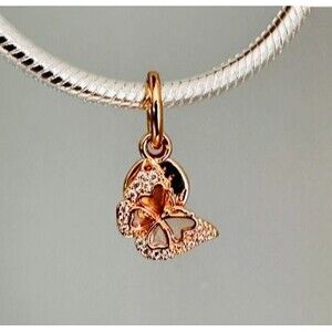 NEW Authentic Pandora rose gold pink butterfly & quote double charm